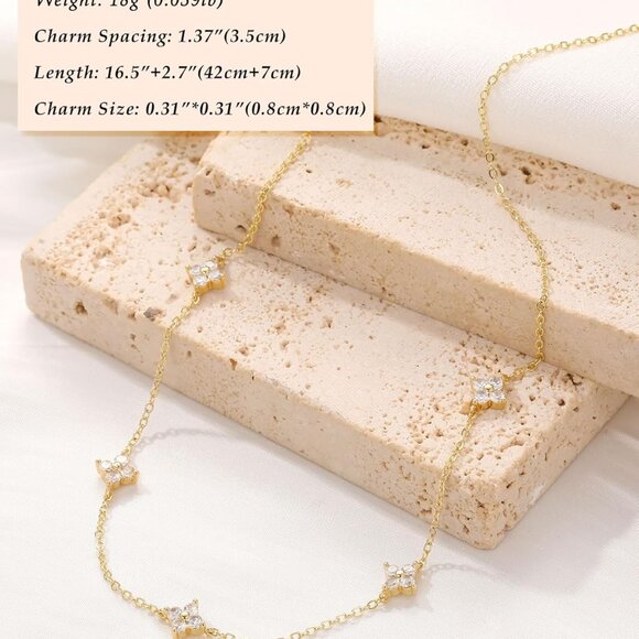 Elegant 16+2.7in Gold or Silver Cubic Zirconia Layered Necklace for Women with B - Picture 4 of 9